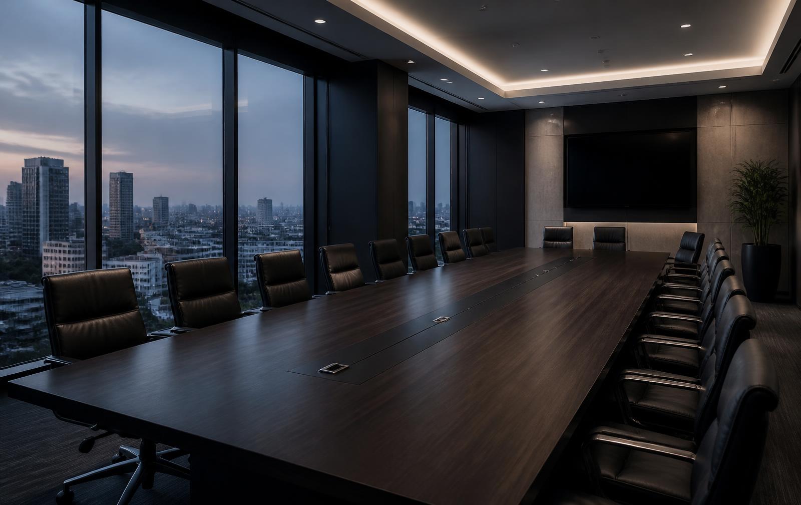 Quiet modern boardroom in an office tower